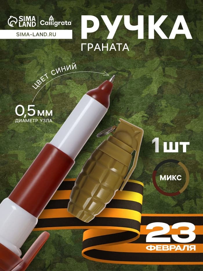 Ручка-прикол Calligrata «Граната», синий стержень, раздвижная, шариковая, МИКС