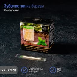 Зубочистки из берёзы Magistro, 500 шт., ментоловые, в индивидуальной упаковке, картонная коробка