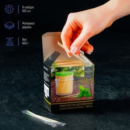 Зубочистки из берёзы Magistro, 500 шт., ментоловые, в индивидуальной упаковке, картонная коробка