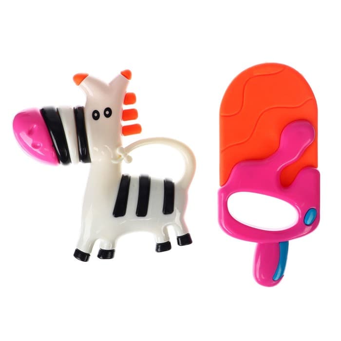 Погремушка - прорезыватель Крошка Я «Зебра и Эскимо», от 3 мес., набор 2 шт.