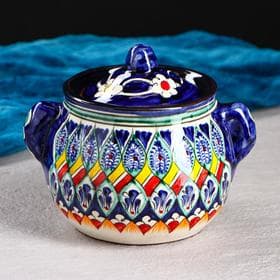 Сахарница узбекская Риштанская Керамика «Узоры», 800 мл, синяя