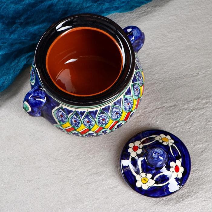 Сахарница узбекская Риштанская Керамика «Узоры», 800 мл, синяя