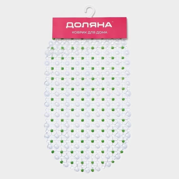 Коврик противоскользящий в ванну на присосках Доляна «Крапинка», 36×66 см, зелёный