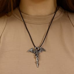Кулон унисекс «Легенды», дракон с мечом, цвет чернёное серебро на чёрном шнурке, 60 см