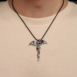 Кулон унисекс «Легенды», дракон с мечом, цвет чернёное серебро на чёрном шнурке, 60 см