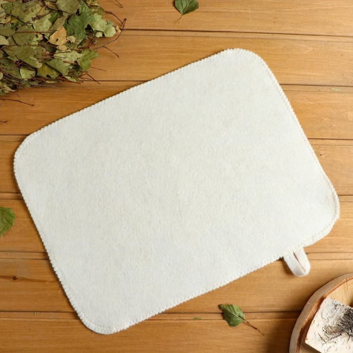 Коврик - сидушка для бани и сауны, 44×34 см, 70% полиэфир, 30% шерсть, белый, «Добропаровъ»