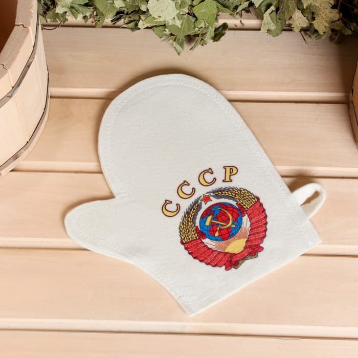 Набор для бани с принтом «СССР», 5 предметов: шапка, рукавица, коврик, портфель, мочалка, «Добропаровъ»