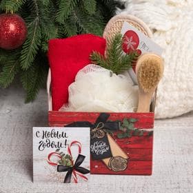 Набор новогодний подарочный «Этель. Счастья в Новом году», 4 предмета: полотенце 30×60 см и аксессуары