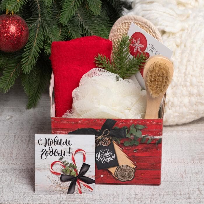 Набор новогодний подарочный «Этель. Счастья в Новом году», 4 предмета: полотенце 30×60 см и аксессуары