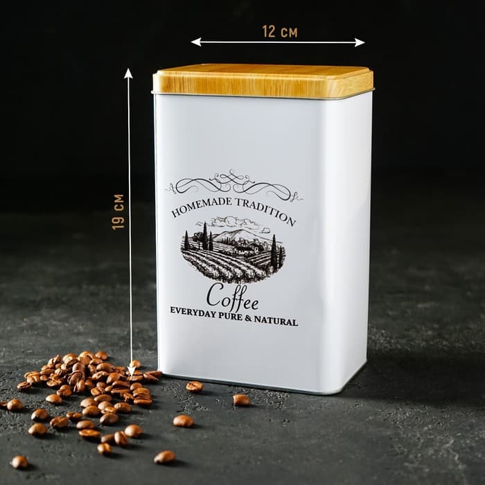 Банка для кофе «Дом и поле», 19×12×8 см, жесть, белая
