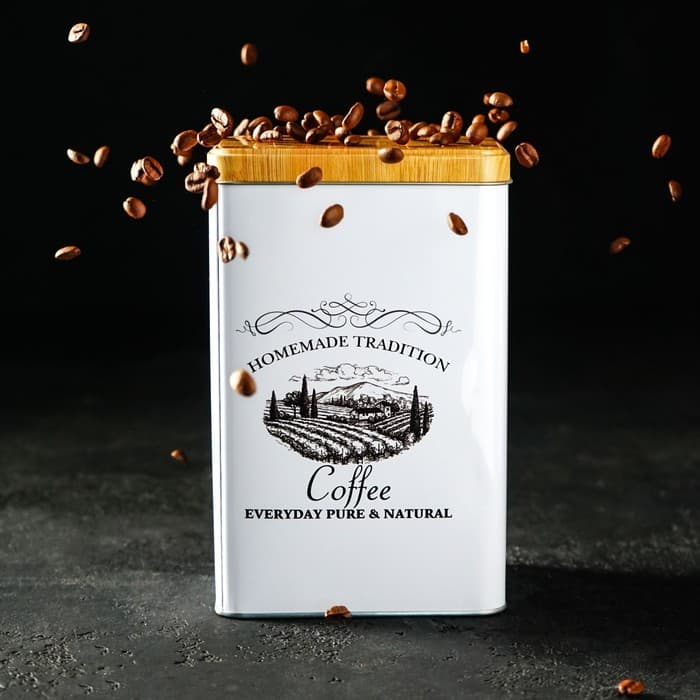 Банка для кофе «Дом и поле», 19×12×8 см, жесть, белая