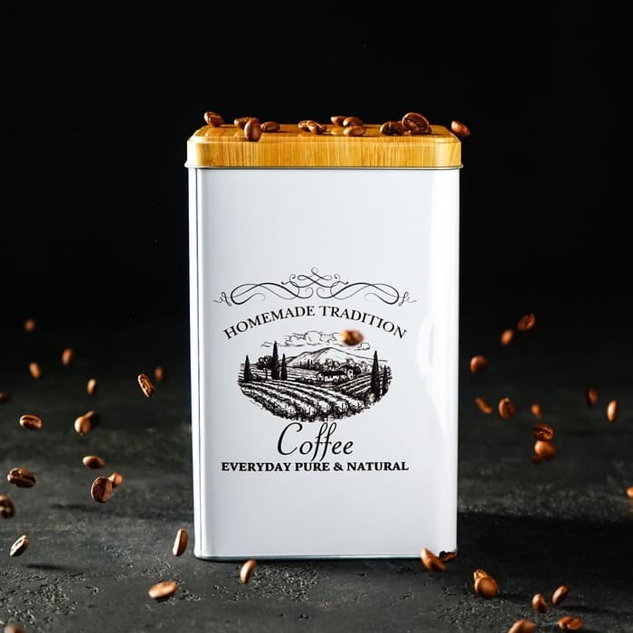 Банка для кофе «Дом и поле», 19×12×8 см, жесть, белая