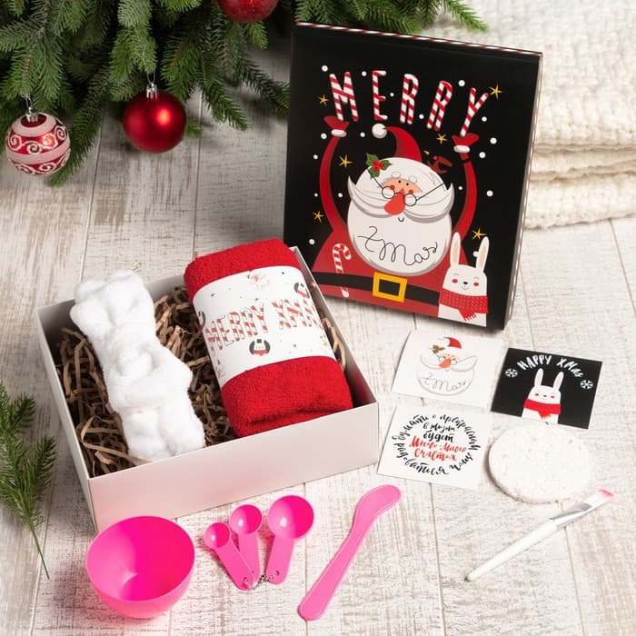 Набор подарочный новогодний «Этель» Merry x-mas, 8 предметов, полотенце, повязка на голову