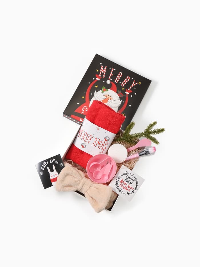 Набор подарочный новогодний «Этель» Merry x-mas, 8 предметов, полотенце, повязка на голову