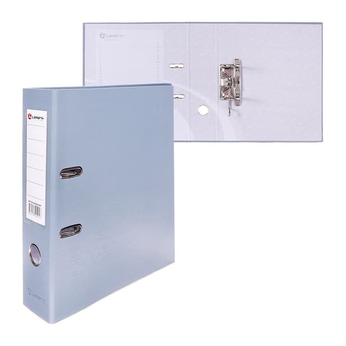 Папка-регистратор А4, 75 мм, ПВХ, металлическая окантовка, карман на корешок, собранная, серая, МИКС