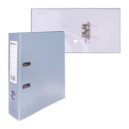 Папка-регистратор А4, 75 мм, ПВХ, металлическая окантовка, карман на корешок, собранная, серая, МИКС