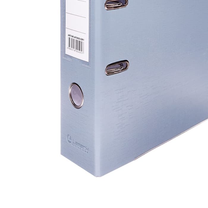 Папка-регистратор А4, 75 мм, ПВХ, металлическая окантовка, карман на корешок, собранная, серая, МИКС
