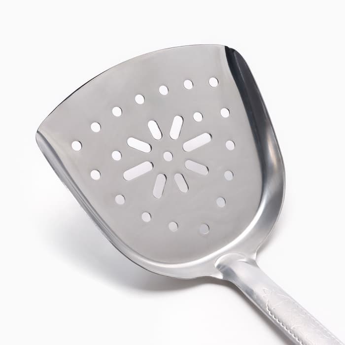 Шумовка-лопатка для казана Шафран, 45 см, ширина 14 см, узбекская, с деревянной ручкой, металл