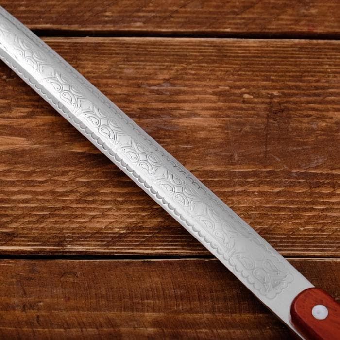 Шумовка для казана Шафран, 48 см, диаметр 13 см, узбекская, с деревянной ручкой, металл, серебристая