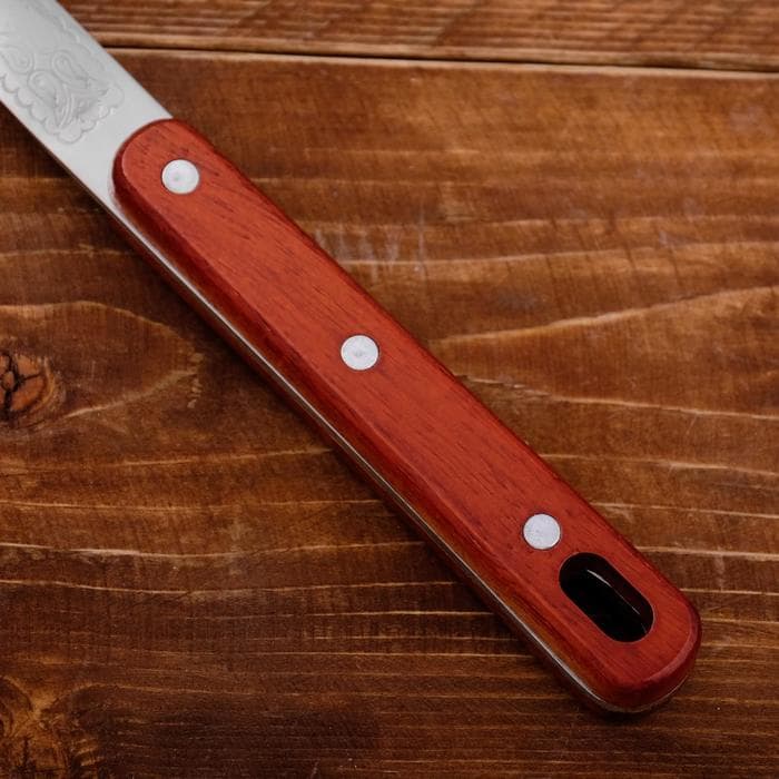 Шумовка для казана Шафран, 48 см, диаметр 13 см, узбекская, с деревянной ручкой, металл, серебристая