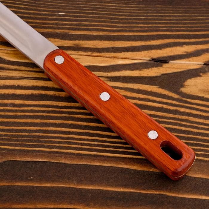 Шумовка для казана Шафран, 48 см, диаметр 13 см, узбекская, с деревянной ручкой, металл, серебристая