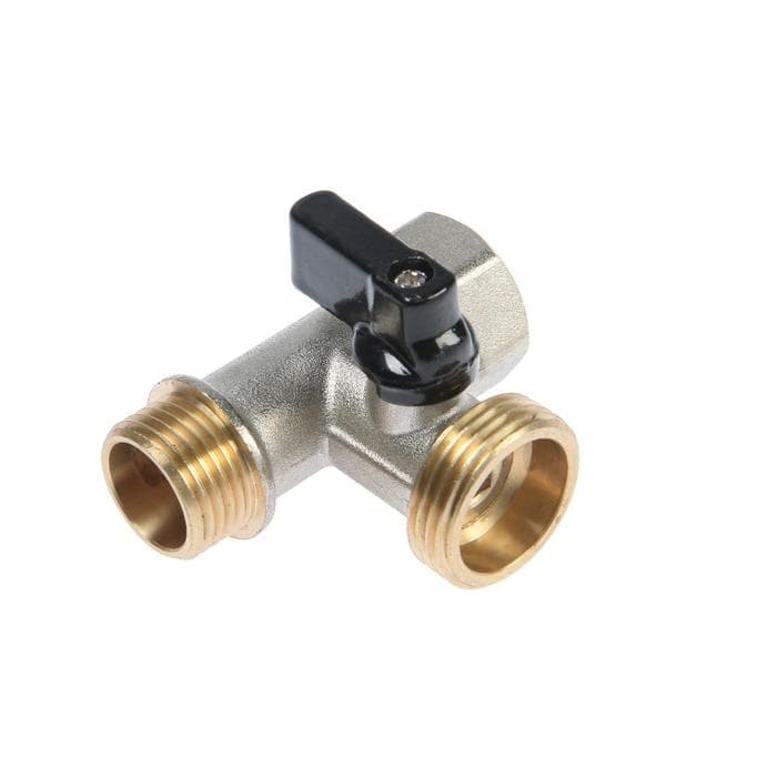 Кран шаровой ZEIN engr, для подключения бытовой техники, 3-х проходной, 1/2"х3/4"х1/2", латунь