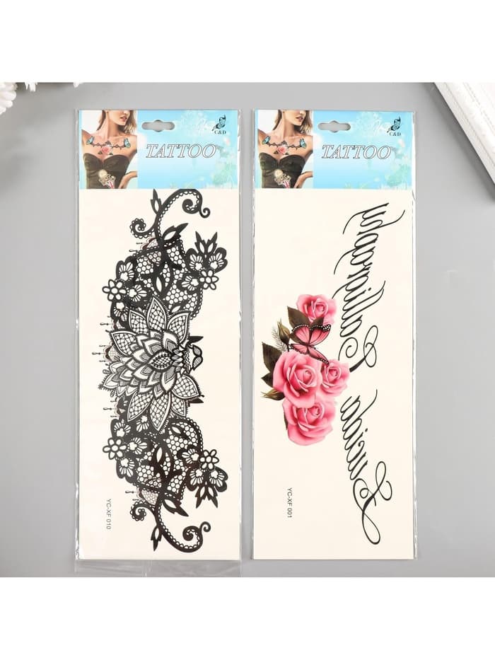 Переводная тату на тело «Кружево или Цветы», на грудь, спину, 34×12 см, МИКС