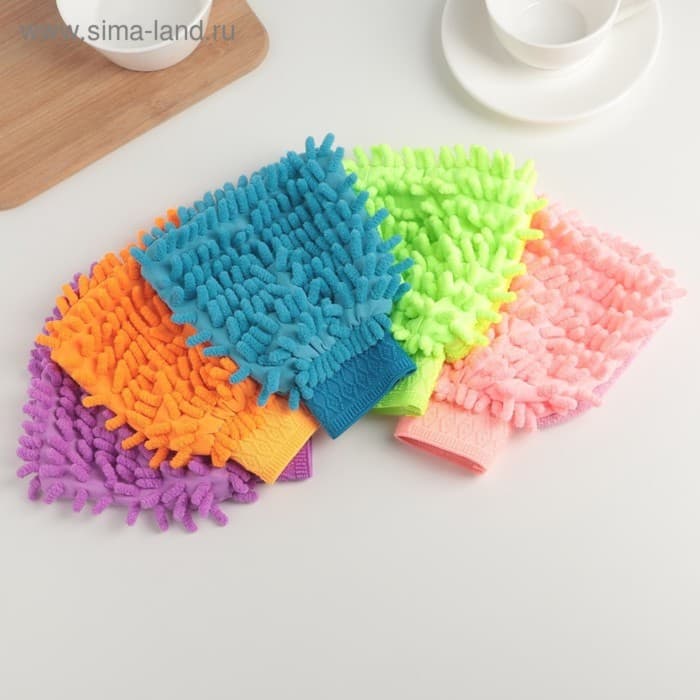 Варежка для уборки Доляна «Букли», микрофибра односторонняя, 15×20 см, МИКС