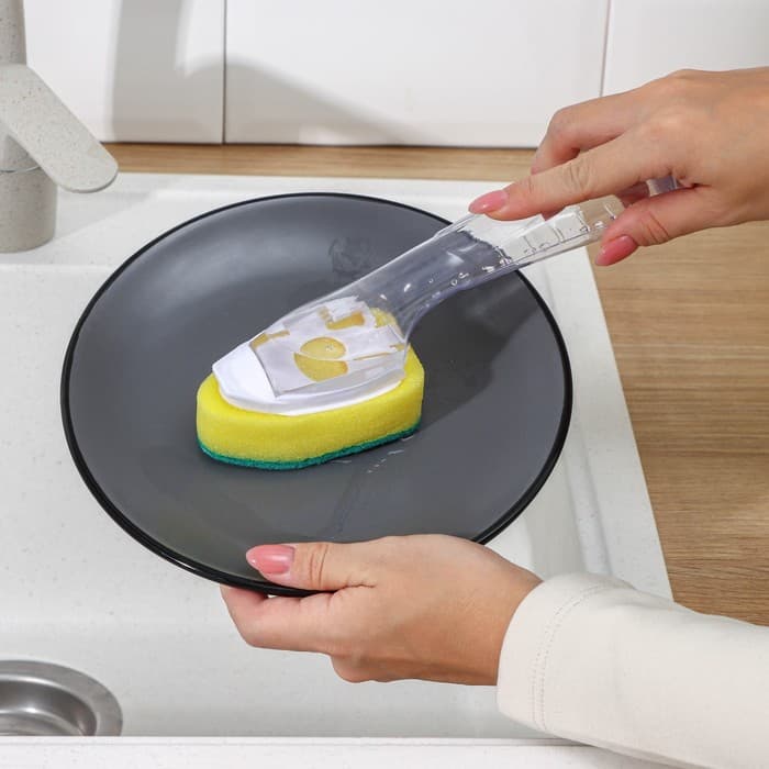 Губка для посуды Доляна, с ручкой дозатором, поролон, абразивное покрытие, 24×5.5×8 см