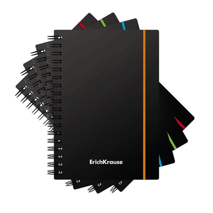 Тетрадь на спирали ErichKrause. Accent А6, 80 листов, в клетку, пластиковая обложка, на резинке, блок офсет, МИКС