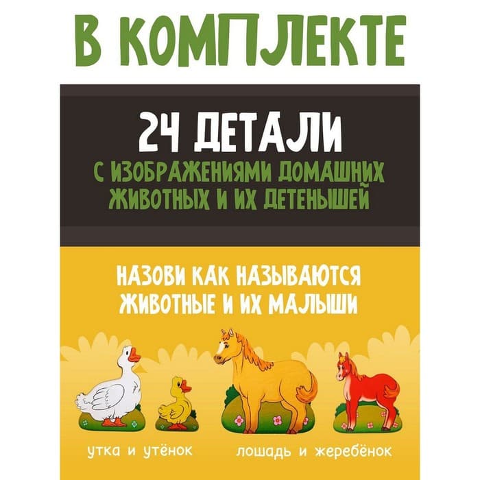 Развивающая доска «Чей малыш?Домашние животные и птицы», двойная рамка - вкладыш