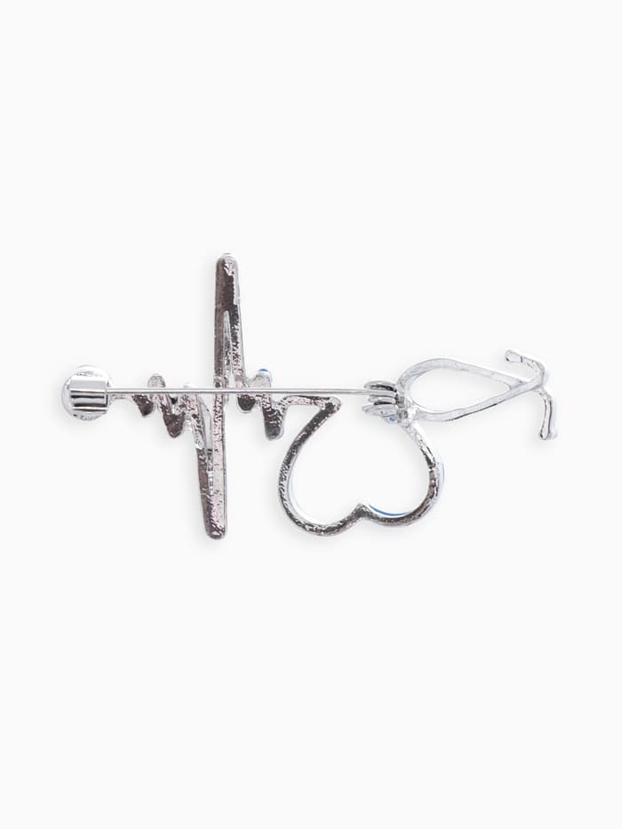 Брошь «Стетоскоп кардиограмма», синяя в серебре