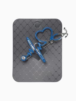 Брошь «Стетоскоп кардиограмма», синяя в серебре