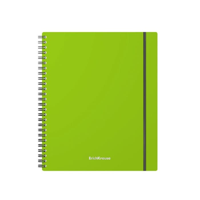 Тетрадь на спирали ErichKrause. Neon А5, 80 листов, в клетку, пластиковая обложка, на резинке, блок офсет, МИКС
