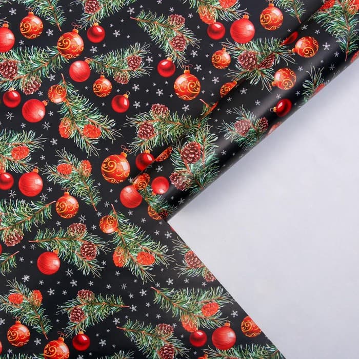 Упаковочная бумага на Новый год «Шары на ветвях», 70×100 см, глянцевая