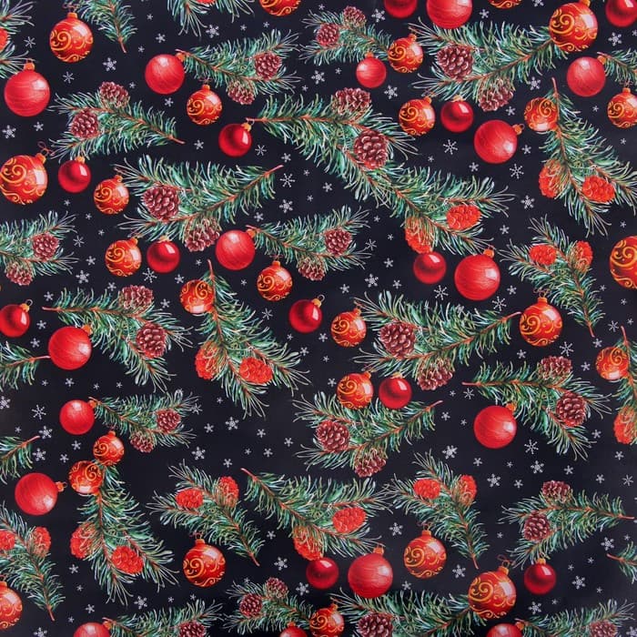 Упаковочная бумага на Новый год «Шары на ветвях», 70×100 см, глянцевая
