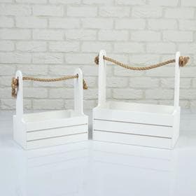 Подарочный ящик Dear, деревянный, ручка-канат, белый, набор 2 шт.