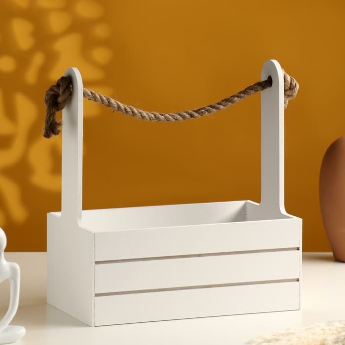 Подарочный ящик «Аром», 25.5×15×30 см, деревянный, ручка - канат, белый