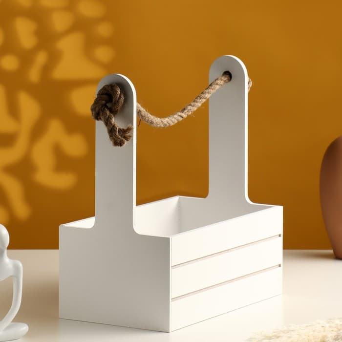 Подарочный ящик «Аром», 25.5×15×30 см, деревянный, ручка - канат, белый