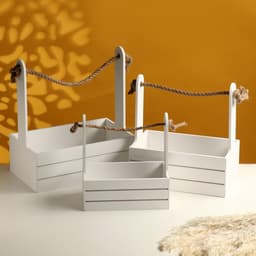 Подарочный ящик «Аром», деревянный, ручка - канат, белый, набор 3 шт.