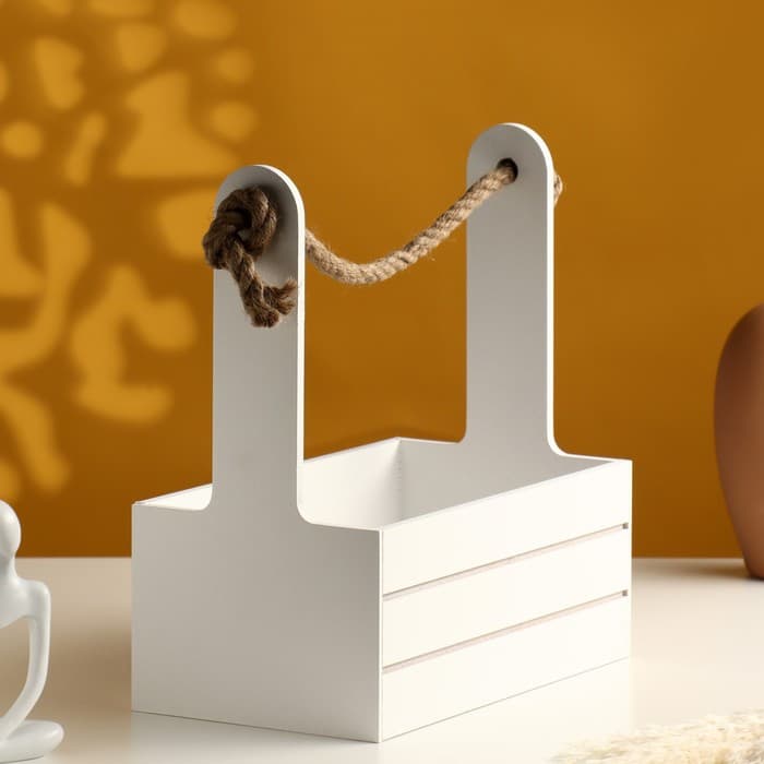 Подарочный ящик «Аром», деревянный, ручка - канат, белый, набор 3 шт.