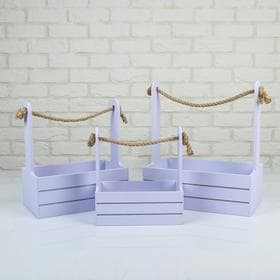 Подарочный ящик «Аром», деревянный, ручка - канат, лавандовый, набор 3 шт.