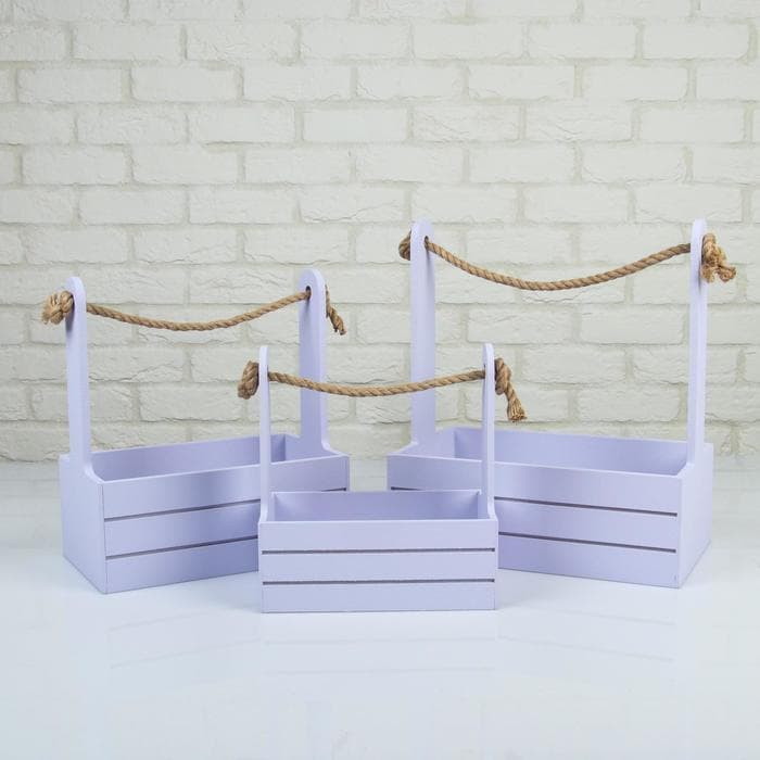 Подарочный ящик «Аром», деревянный, ручка - канат, лавандовый, набор 3 шт.