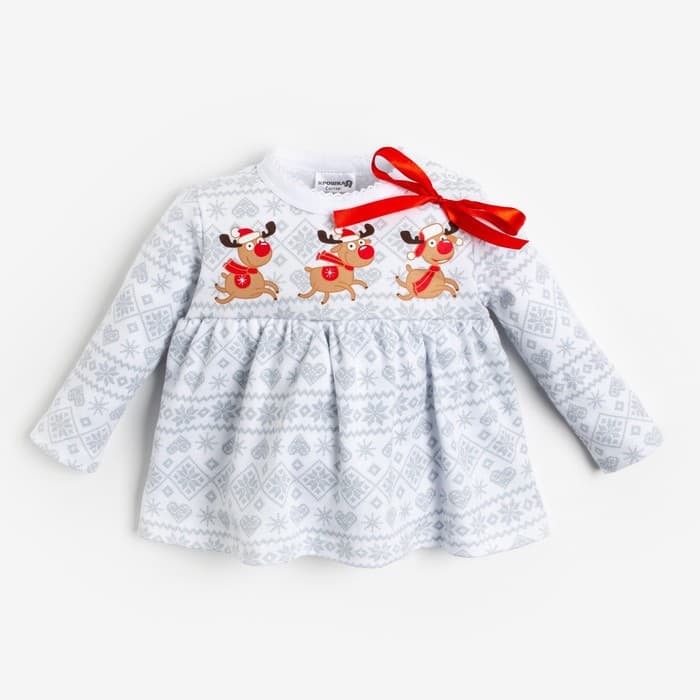 Боди - платье детское «Крошка Я. Олени», рост 86-92 см, белое