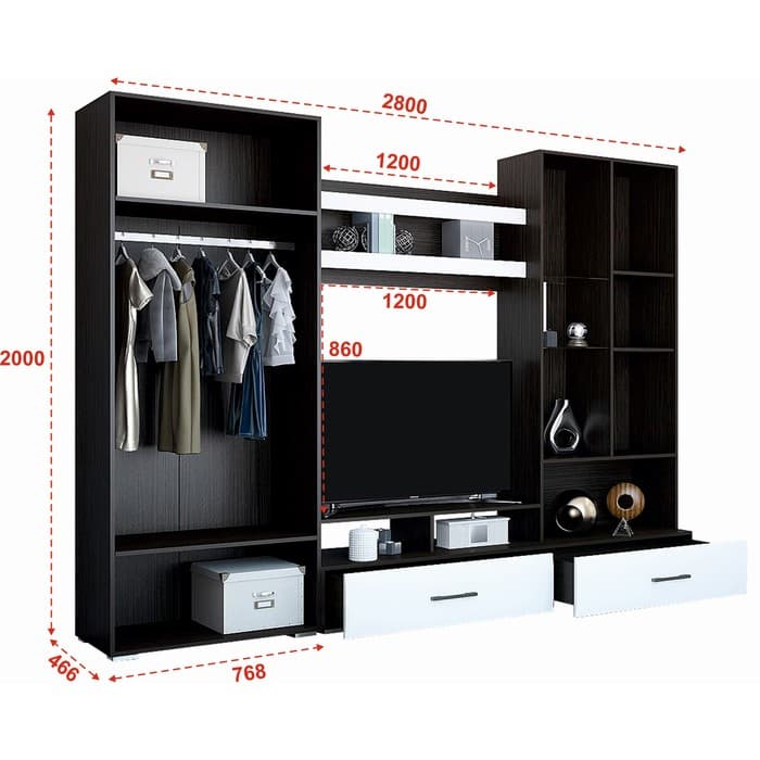 Гостиная «Ненси 1», 2800×2000×466 мм, цвет венге/белый