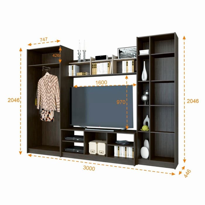 Гостиная «Милан», 3000×2046×446 мм, цвет кантерберри/дуб сонома