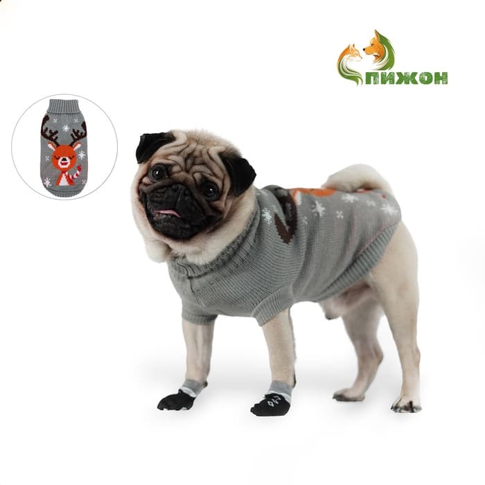 Свитер «Олень на сером», XL (ДС 34, ОШ 34, ОГ 32-51 см)