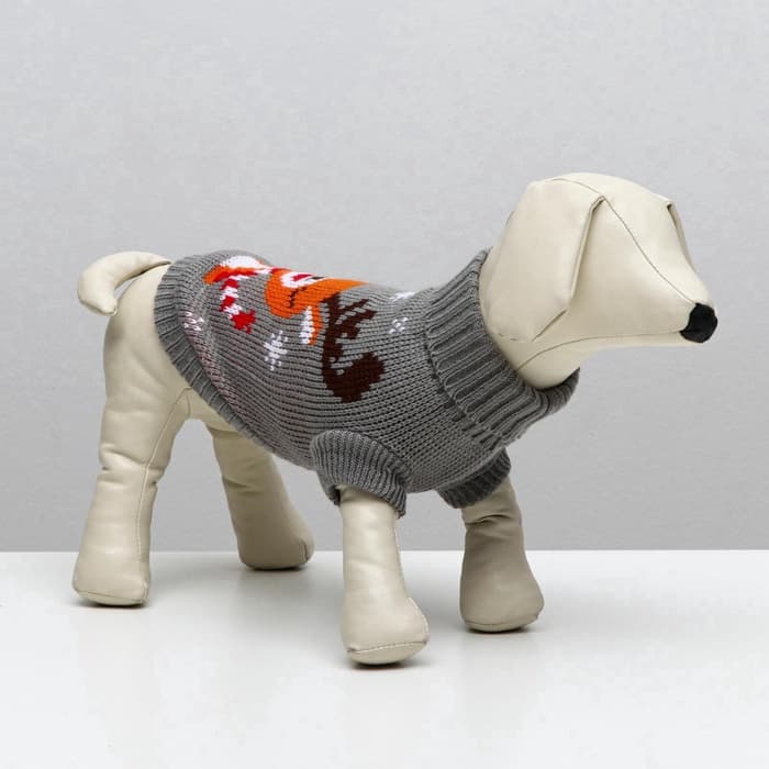 Свитер «Олень на сером», XL (ДС 34, ОШ 34, ОГ 32-51 см)