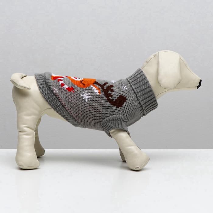 Свитер «Олень на сером», XL (ДС 34, ОШ 34, ОГ 32-51 см)