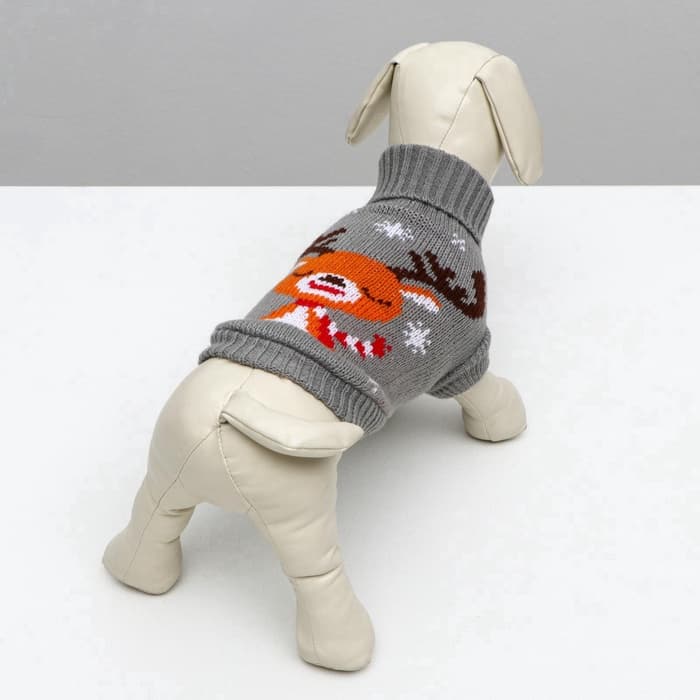 Свитер «Олень на сером», XL (ДС 34, ОШ 34, ОГ 32-51 см)